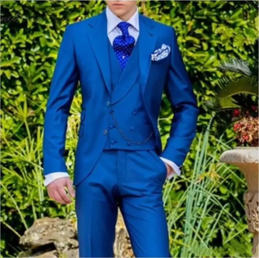 Wysokiej Jakości Smokingi Ślubne Three-Piece Garnitur (Płaszcz + Spodnie + Kamizelka) Męskie Formalne Garnitur Wedding Groom Set Elegant Dress Support Dostosowane