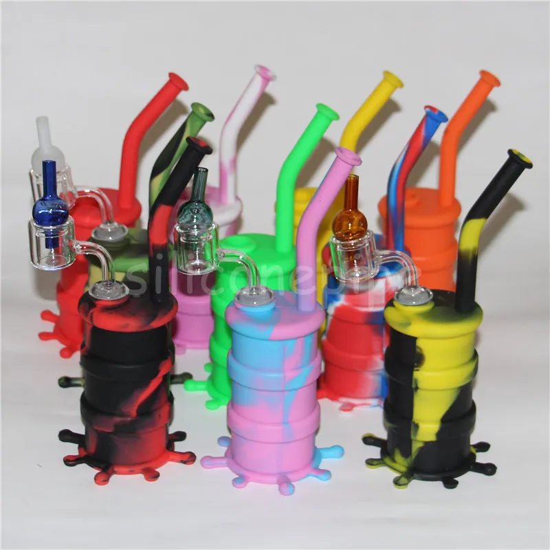 Narghilè colorati Bong in silicone con tubo dell'acqua in silicone con downstem in vetro dab rig Giunto da 14 mm tutti i chiodi al quarzo trasparente o banger al quarzo termico