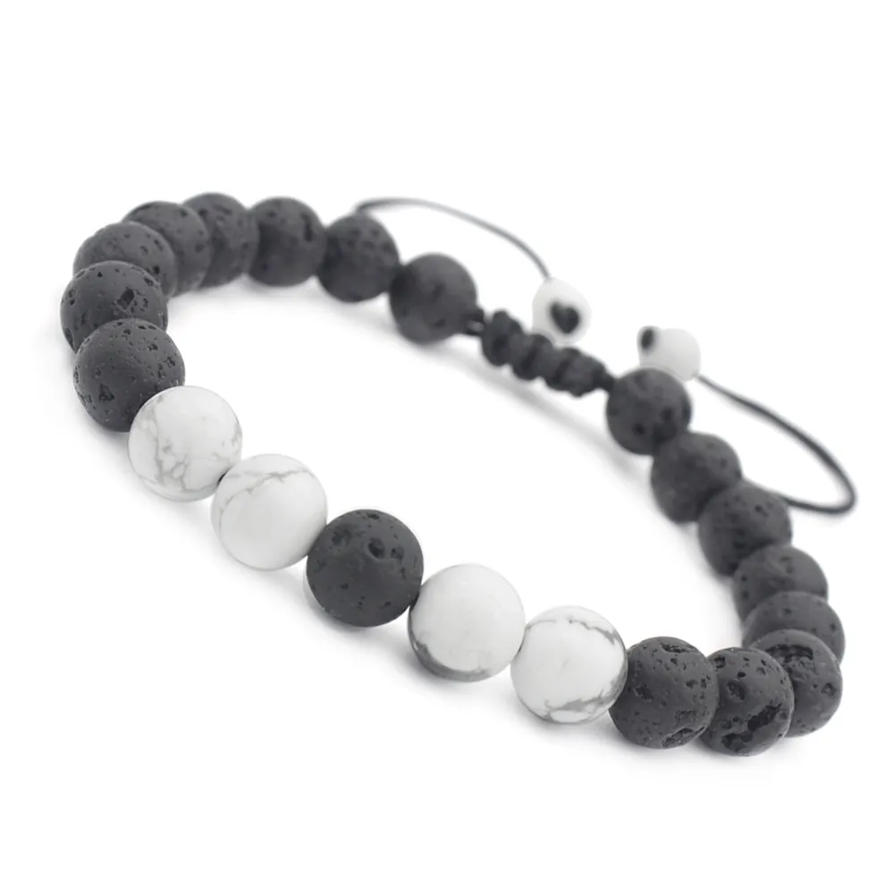 Neue Ankunft 8MM Lava Rock Charme Armbänder Weiß Türkis Naturstein Frauen Perlen Armband Armreif Für Herren Einstellbare handgemachte Schmuck