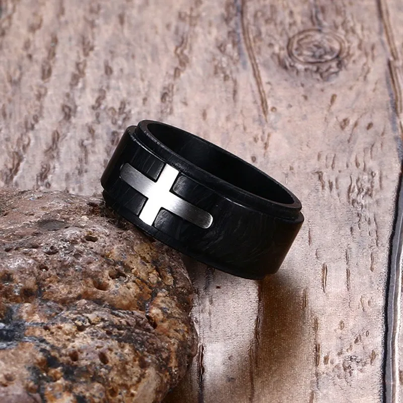 Матовое кольцо из углеродного волокна толщиной 10 мм с крестом из нержавеющей стали Минималистское кольцо Легкое кольцо идеально подходит для активного образа жизни