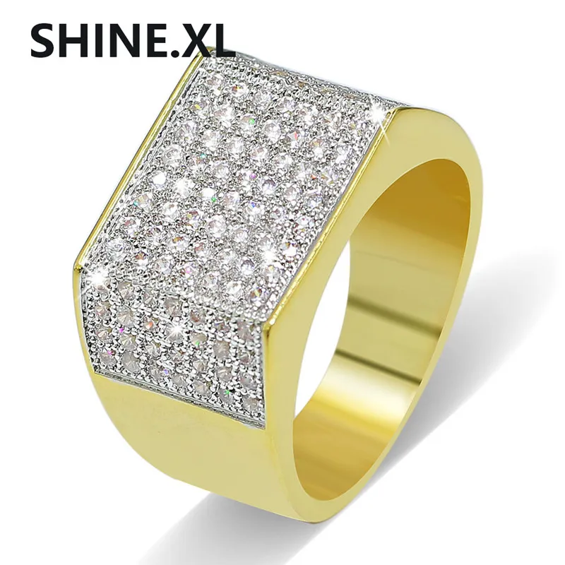 Hip Hop Rock Micro Pave CZ Stone Iced Out Bling Square Ring Copper Gold Rings for Men Jewelry Best Gift Ideas