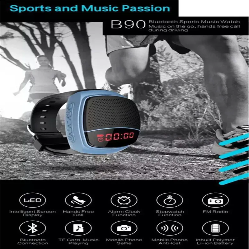 B90 montre intelligente haut-parleur Portable mains libres appel TF carte FM Radio sans fil Sport Bluetooth haut-parleurs Bracelet