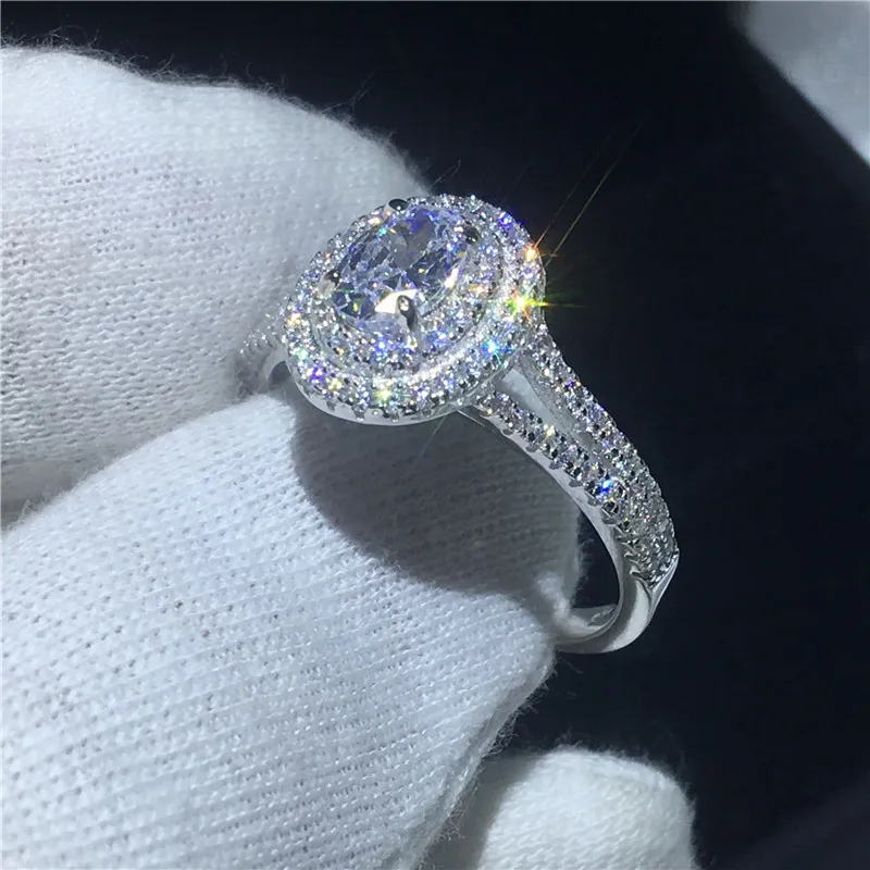 Vecalon romântico real soild 925 anel de prata esterlina corte oval 1ct sona 5a zircão cz anéis de banda de casamento para mulheres presente