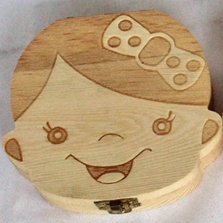 Groothandel-tooth box voor baby besparen melk tanden jongens / meisjes afbeelding hout opbergdozen creatieve cadeau voor kinderen reizen kit English versie 2 stijlen