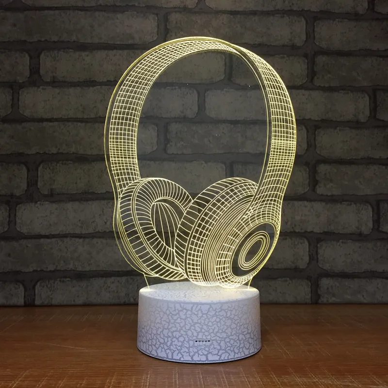 الإبداعية سماعة 3D LED الاكريليك ليلة الخفيفة التي تعمل باللمس 7 لون تغيير الجدول مكتب مصباح حزب ضوء الزخرفية