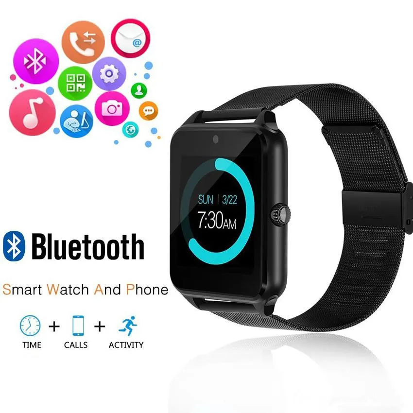 Z60 ze stali nierdzewnej Bluetooth Smart Watch Telefon GT09 SIM SIM TF CARD CARD FITNESS Tracker Smartwatch na iOS Android9564792