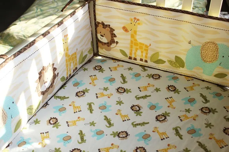 Мода 7 шт. baby boy комплект постельных принадлежностей из чистого хлопка 3dembroidery лев слон жираф и крокодил продажа мода детская кроватка комплект постельных принадлежностей