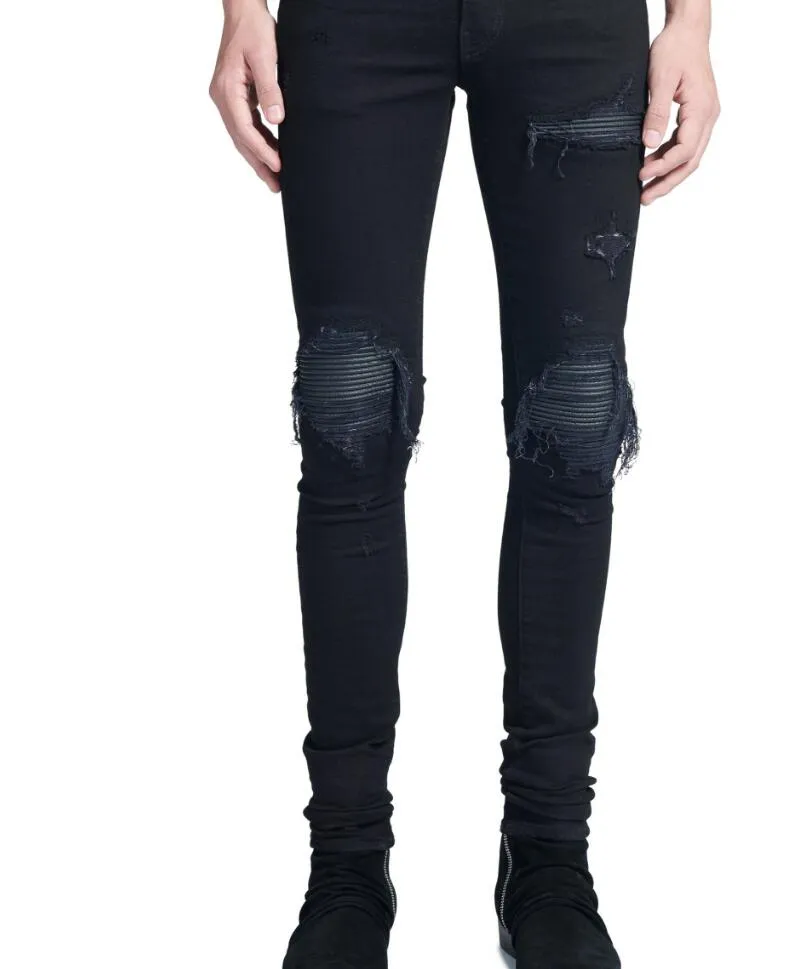 Parche de arte para hombres de la mejor calidad Slim Fit Jeans rasgados Hombres Hi-Street Hombres Denim Joggers desgastados Agujeros de rodilla Jeans lavados destruidos Jeans de hombres