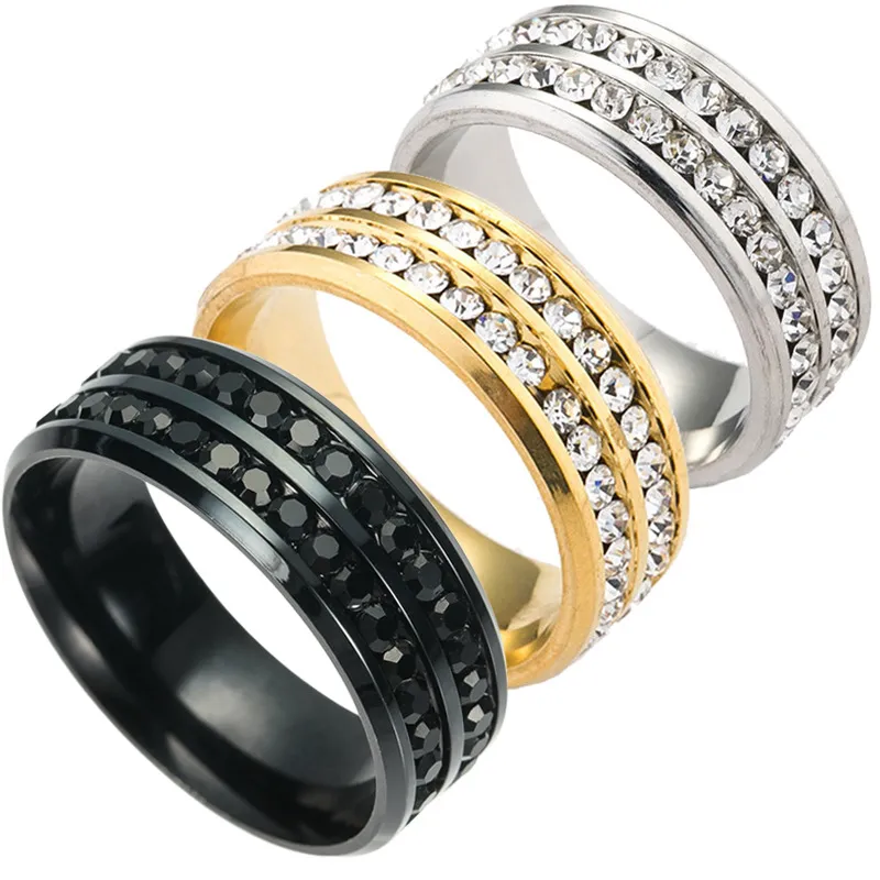 أوروبا والولايات المتحدة التيتانيوم الصلب خاتم الماس بالجملة المجوهرات الكورية للصف المزدوج حلقة من الفولاذ المقاوم للصدأ عالية الجودة