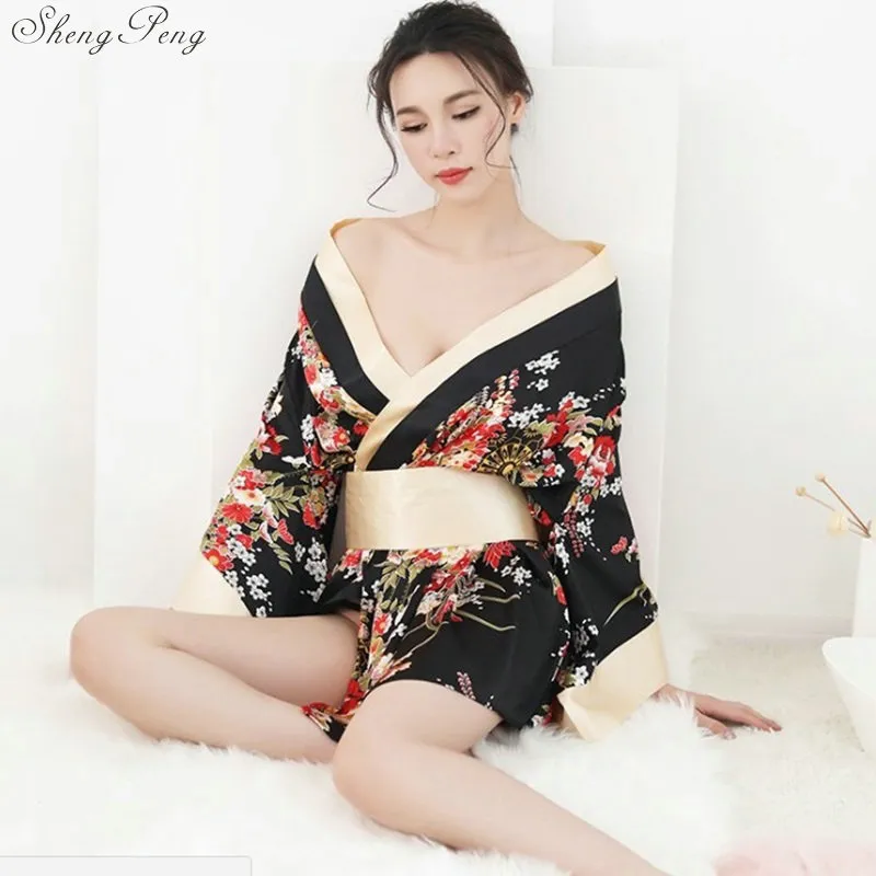 Women Japanese Kimono Floral Kimono Robe Sexy Nightgown Sleepwear Yukata Elegant Casual Spa Robes Japan Sexy Costumes V947