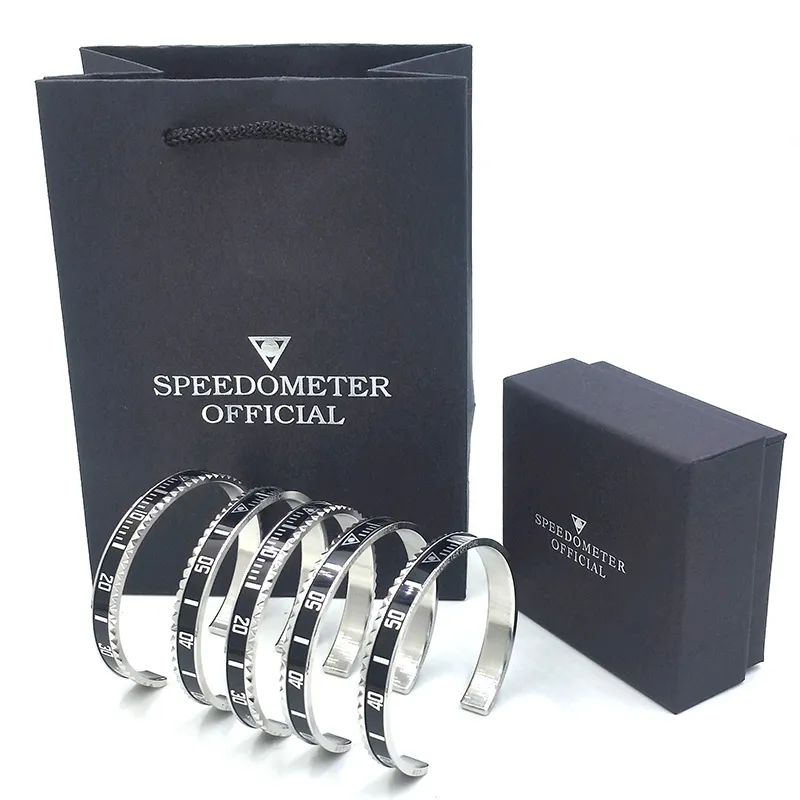 Bracciale rigido all'ingrosso di alta qualità per uomo Bracciale tachimetro in acciaio inossidabile Bracciale moda uomo con scatola di imballaggio per la vendita al dettaglio