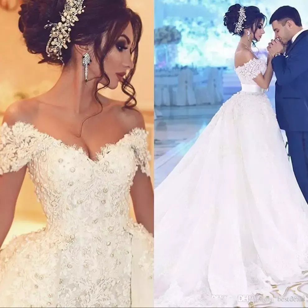 Abiti da sposa arabi di lusso con gonna staccabile Appliques Perle di perline Abito da sposa Dubai Abiti da sposa taglie forti Robe de mariee