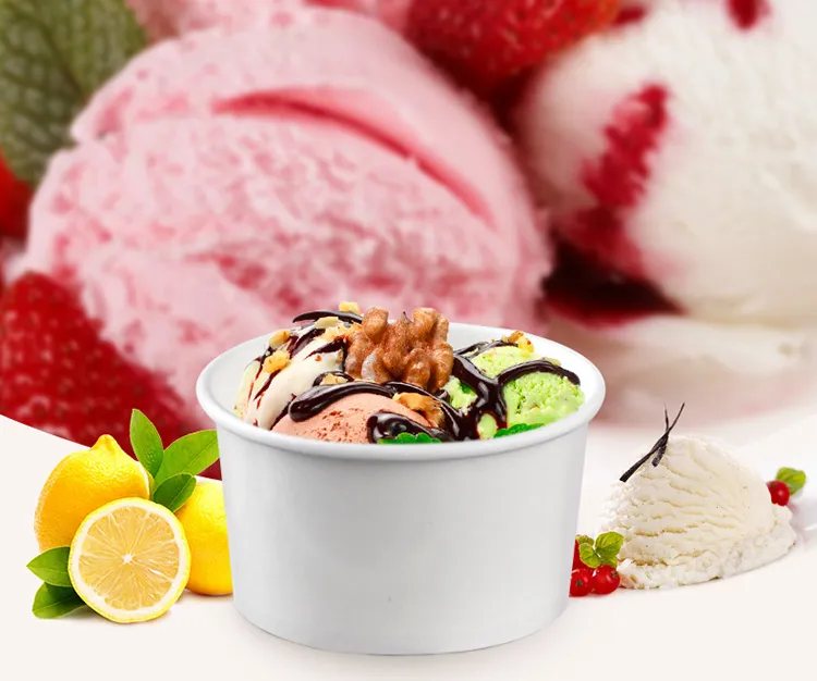 3oz 5oz 8oz White Ice cream bicchiere di carta usa e getta ciotola di yogurt usa e getta frullato ciotola di carta Coperchio trasparente ad arco Spedizione gratuita