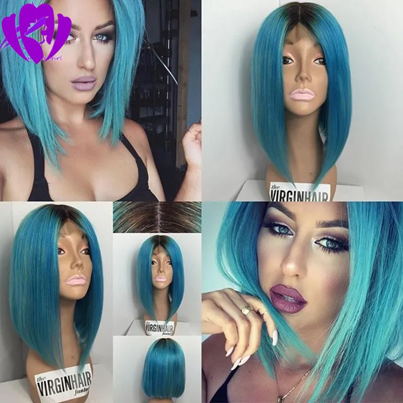 Women Blue Heat Resistant Synthetic Straight Ombre Bob Wig Bangs 10 Inch Amazon.com : WTHCOS Ombre Blue Wigs for Women Short Blue Bob  main image 2