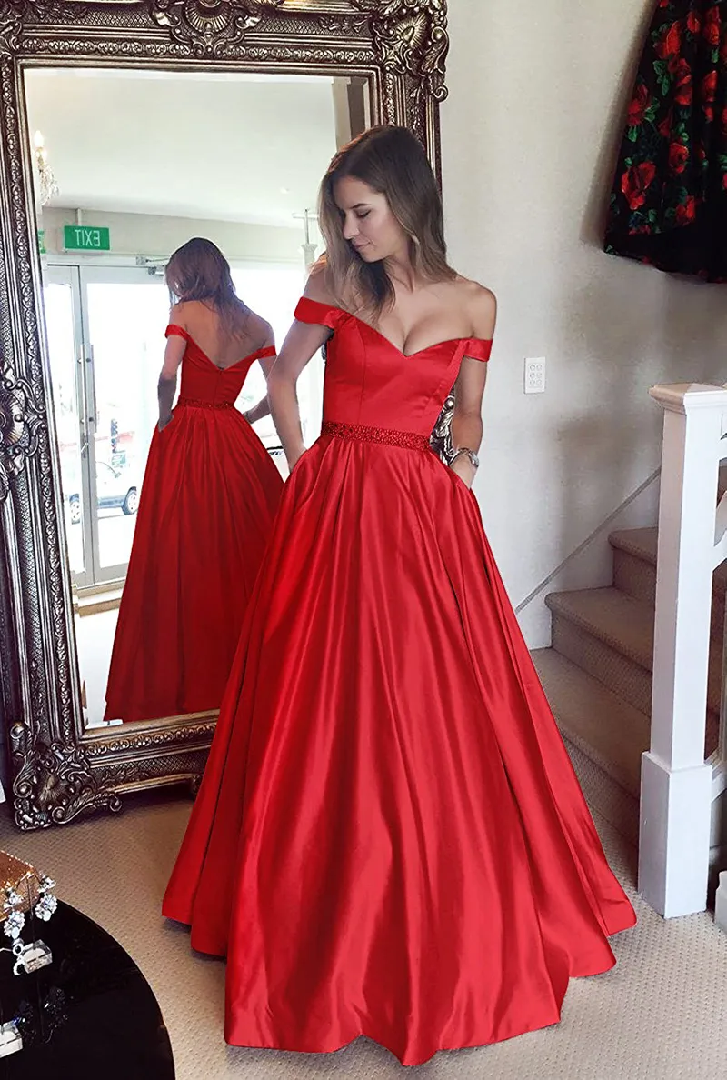 Elegante dunkelblaue Kugelkleider Abschlussball Kleider von Schulterkristall Perlen Schärpe Satin bodenlange dunkle rote rückenlose Abendkleider Hy4094