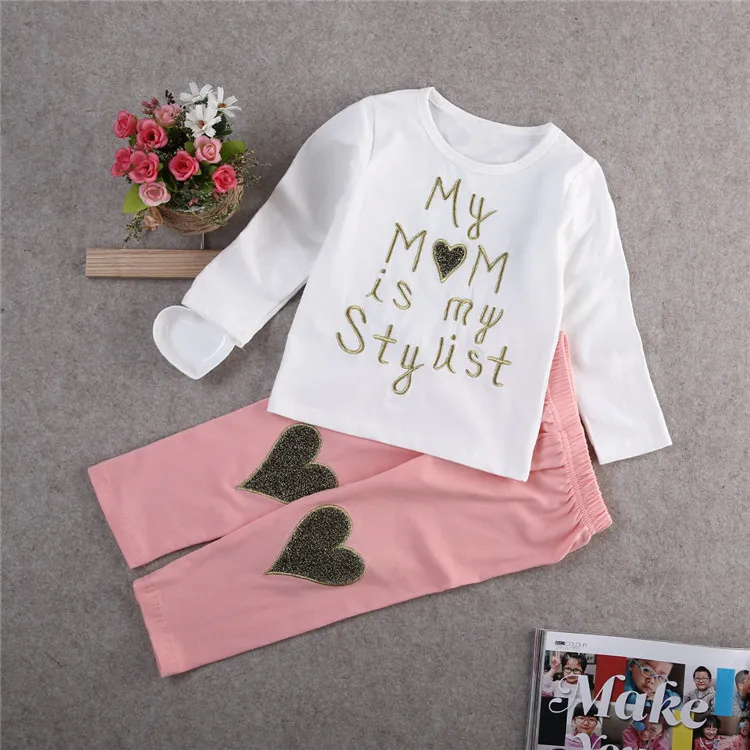 2018 Girls Baby Children Clothing Set Embroidered Toddler Tshirts Pants ...