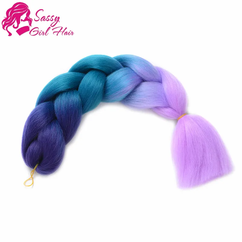 Ombre warkocze włosy jumbo warkocze włosy syntetyczne pudełko włosy kanekalon dla warkoczy llot 100GPC 24 cale 60 cm purplelake Bluelig4166131