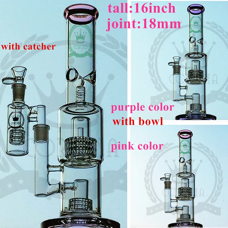 Nytt vattenrör Hookaharm Träd Perk Blue Green Clear Färg 18.8MM Glasfog 16 tum Bong Tobaksrör