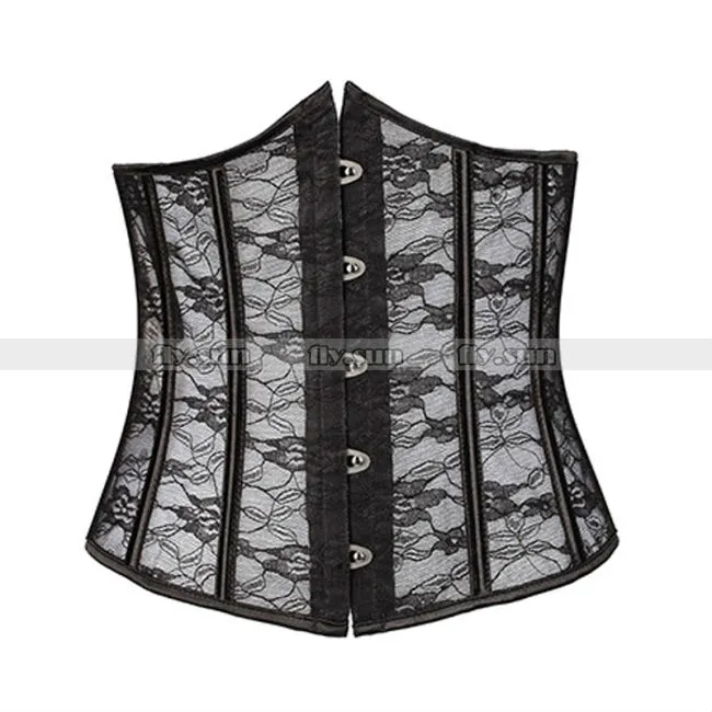 블랙 레이스 뼈대 허리 Cincher Underbust 코르셋 레이스 위로 Waspie Bustier Steel Busks Basque S M L XL 2XL