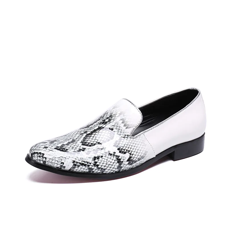 Primavera outono Apontou Toe sapatos homens oxford sapatos formais branco padrão de cobra baixo slip-on sapatos de vestido para homens tamanho 38-46