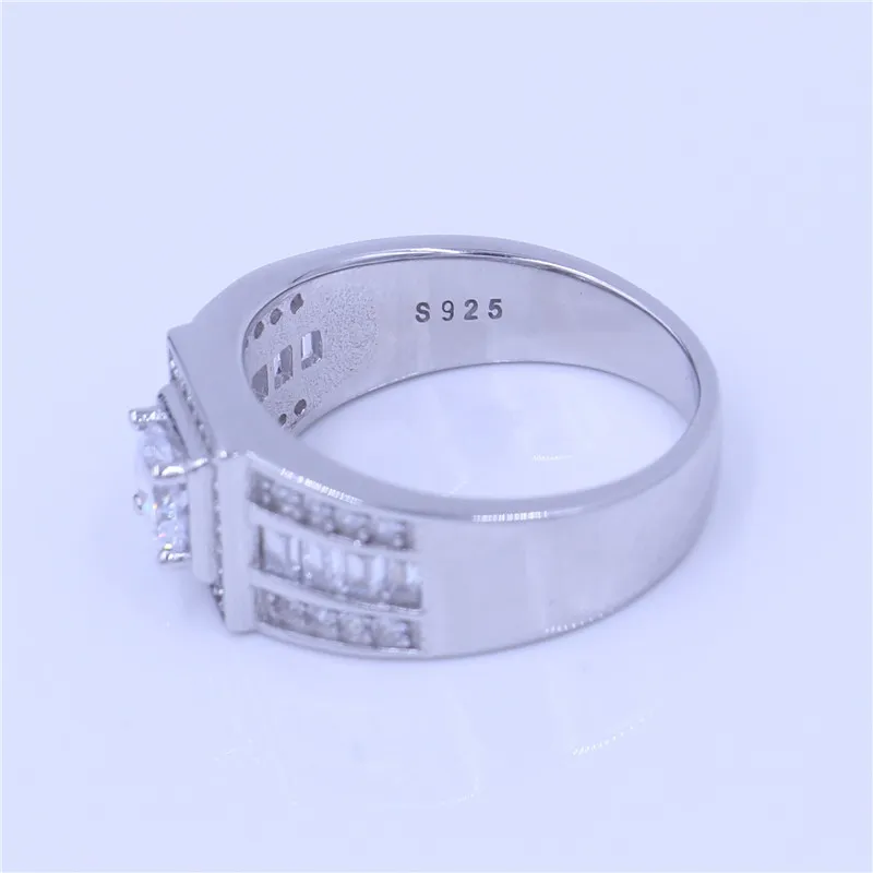 Vecalon 남성 보석 진짜 100 Soild 925 Sterling Silver Ring 1CT DiaMonique CZ 약혼 웨딩 밴드 링 아버지 8003838