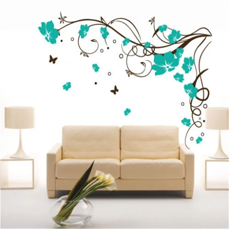 Livraison gratuite J3 Grand Papillon Vigne Fleur Vinyle Amovible Stickers Muraux Arbre Mur Art Stickers Mural pour Salon Chambre Décor À La Maison