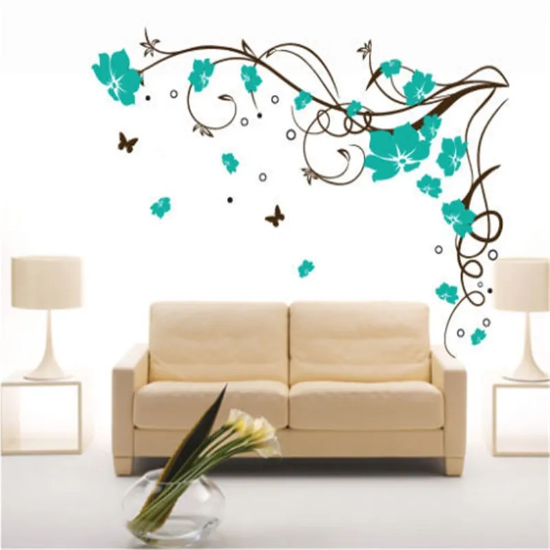 Envío Gratis J3 mariposa grande vid flor vinilo extraíble pegatinas de pared árbol pared arte calcomanías Mural para sala de estar dormitorio decoración del hogar