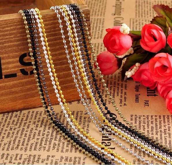 Or argenté noir 1 5mm 2 4mm 70cm chaîne de perles colliers boule de perles chaîne de perles en acier inoxydable boucle de ceinture Necklaces290Z