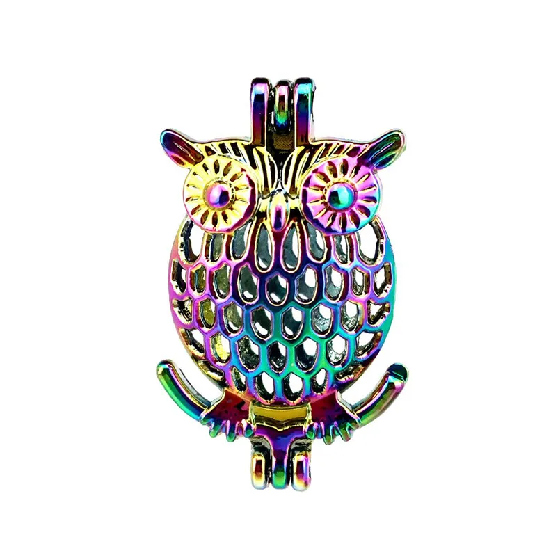 10pcs/lot Rainbow Color Owl Pearl Cage Beads Cage Locket Pendant Diffuser Aromatherapy Perfume Essential Oils Diffuser Floating Pom