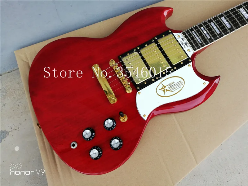 DHgate Deluxe Custom Red 3 Pickups SG Electric Guitar Classic Rock Sound Mahogany Body Musical Instruments