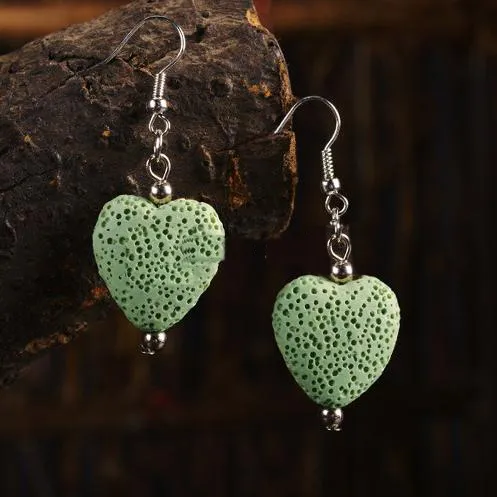 Boucles d'oreilles en pierre de lave naturelle, cœur coloré, 8 Options, bricolage, aromathérapie, diffuseur d'huile essentielle, boucles d'oreilles, accessoires de robe, bijoux