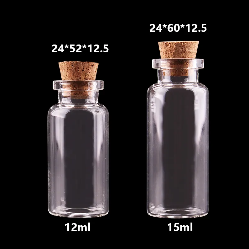 50st 12ml 15ml Små glasflaskor med korkproppar tomma kryddflaskor burkar Gift Hantverksflaskor