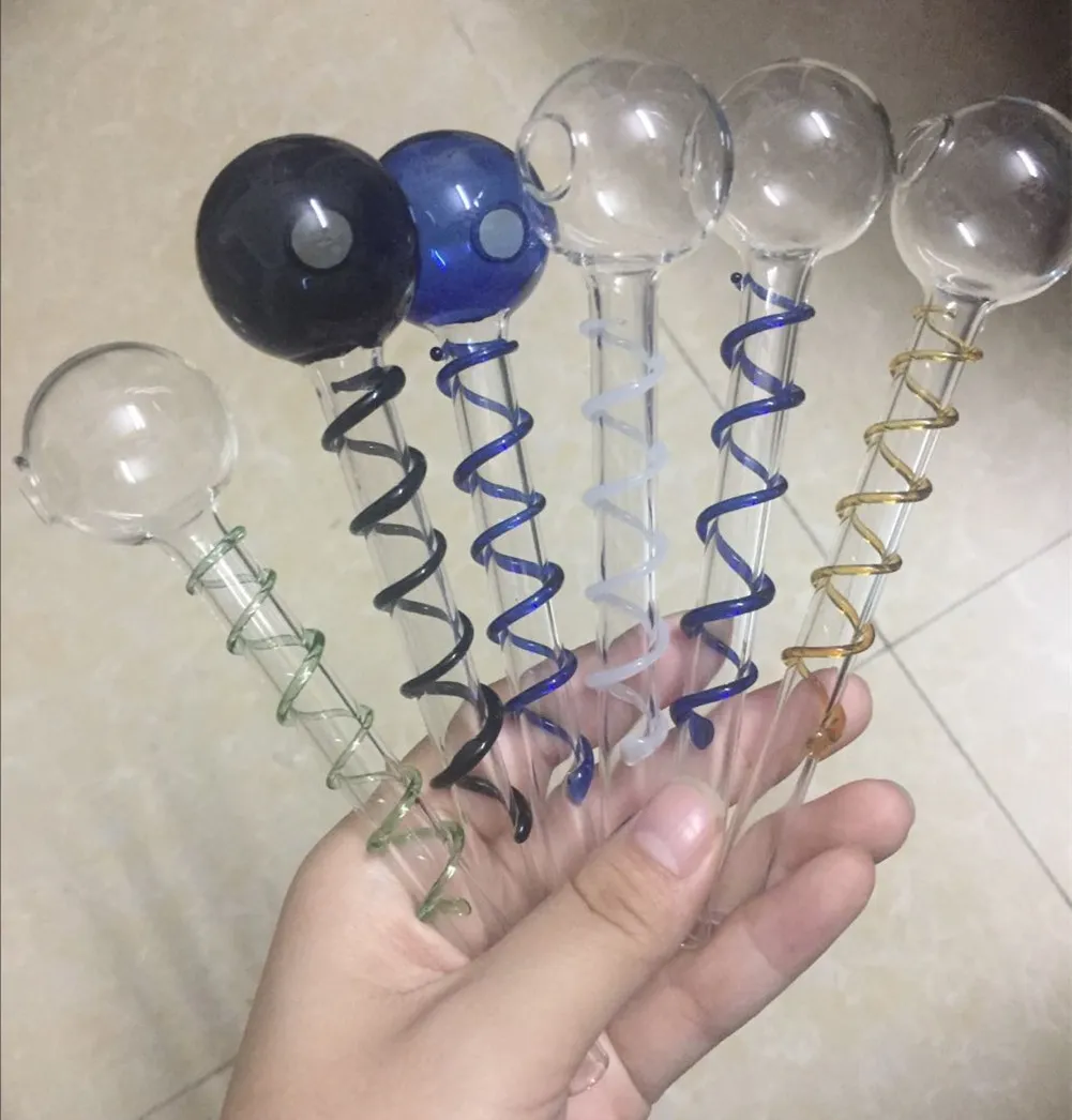 wholesale handcraft spiral Glass smoking Pipe mini Hand smoking Pipes Thick Glass Pipe 14cm 30mm ball Oil burner Pipe factory price