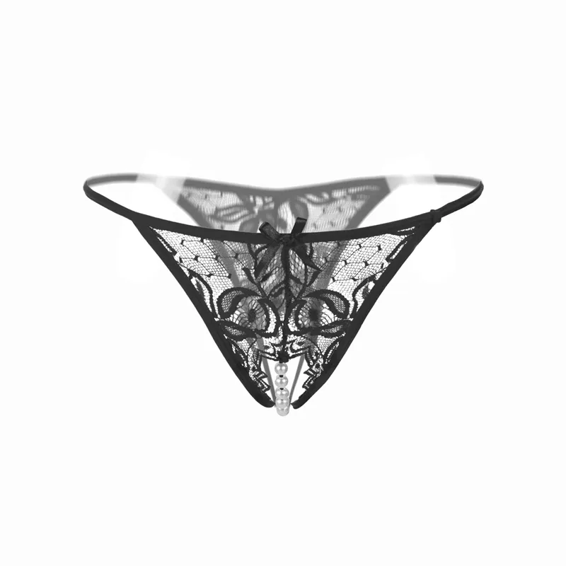 Mujeres Sexy Panties Tangas de encaje y G Strings Bordado Ropa interior Floral Erótico Bajo cintura Perlas Tanga transparente Tanga Ropa interior