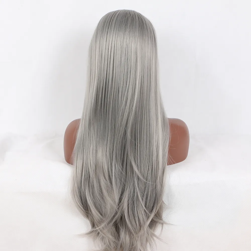 Silver/GreyHair Heat Resistant Straight Lace Front Yaki Silver Grey Lace Front Wig | WigIsFashion main image 4