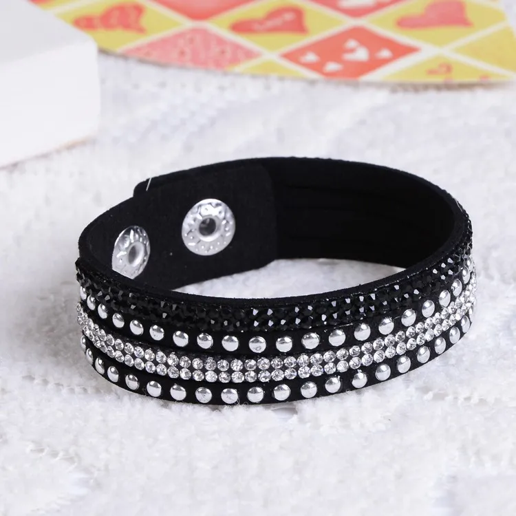 Simple Cheapest Multilayer Rhinestones Wrap Bracelet Rhinestone Deluxe Bracelet Single Wrap Leather Bangle Jewelry Accessories for Women