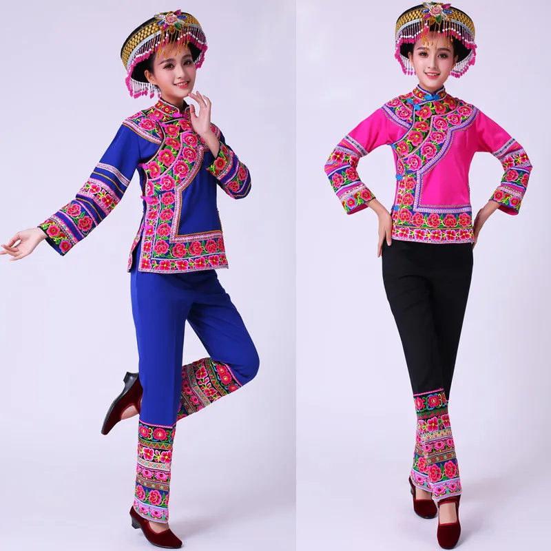 Kvinna karneval Fancy Dance Wear Forntida Traditionell Kinesisk Danskostym Hmong Stage Kläder Kinesisk Folk Dance Dress Miao Etniska Kläder