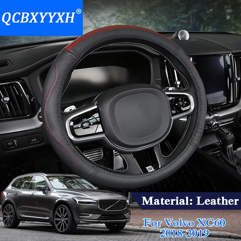 QCBXYYXH Car Styling For Volvo XC60 2018-2019 Cubiertas del volante Leather steering-wheel Cover Accesorio interior