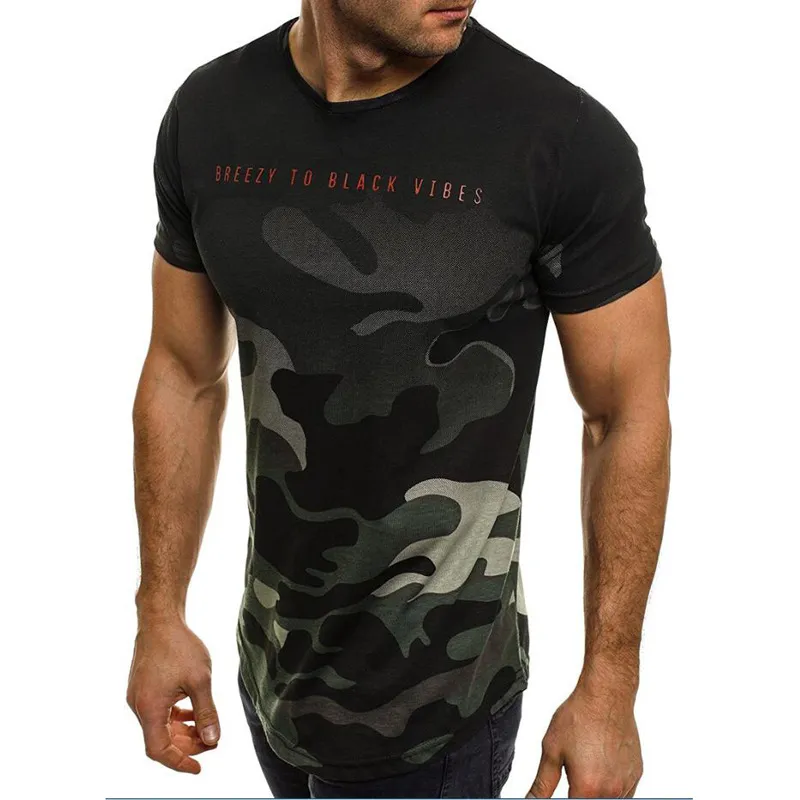 Meisai Impresso Homens T shirt Mangas Curtas Verão Fino Esporte Desgaste Camuflagem Tee Curto Design de Moda Top