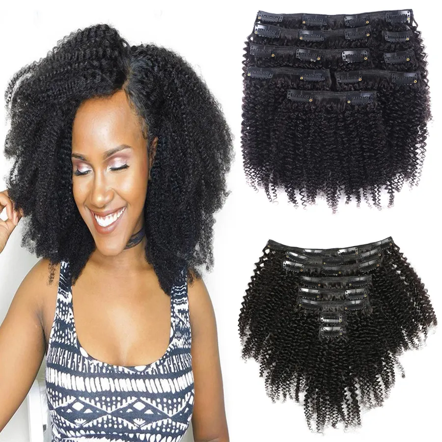 Afro Kinky Curly Clip In Human Hair Extensions Seamless Clip In Hair Triple Wefts Clips 4B 4C