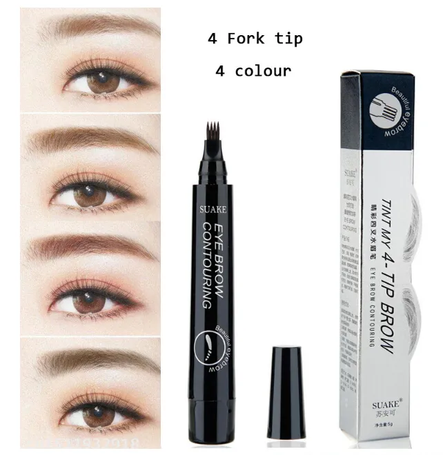 8pcs/lot 4 Micro Fork tip Eyebrow Tattoo Pen Fine Sketch Liquid Eyebrow Pen Waterproof Tattoo Durable Henna Eye Brow Pencil Makeup