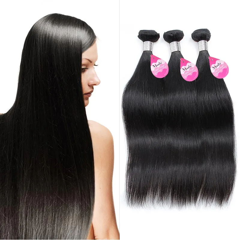 10a Brasilianska Virgin Remy Hair Straight 3pcs Obehandlat brasiliansk silkeslen Rikt Human Hair Weave Bundlar Naturlig Svart Dubbel Väft