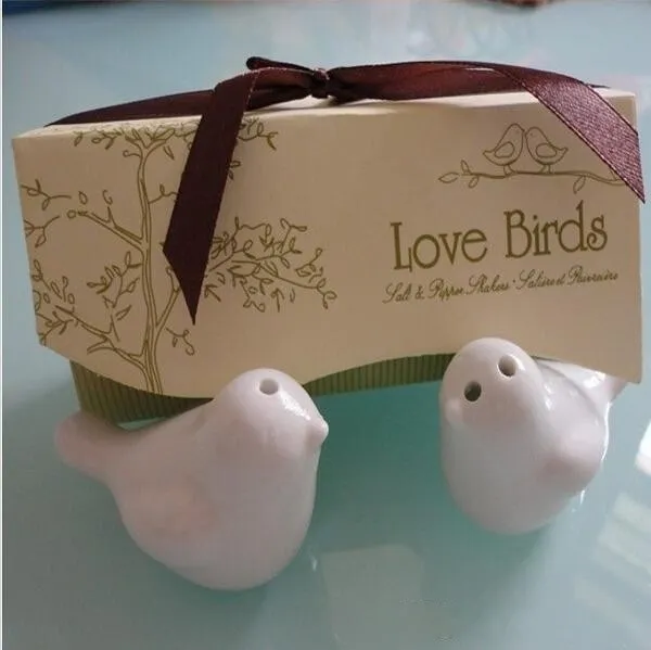 送料無料愛の鳥の塩とコショウの陶磁器のシェーカーホット販売の結婚式の恩恵を与えるパーティーギフト