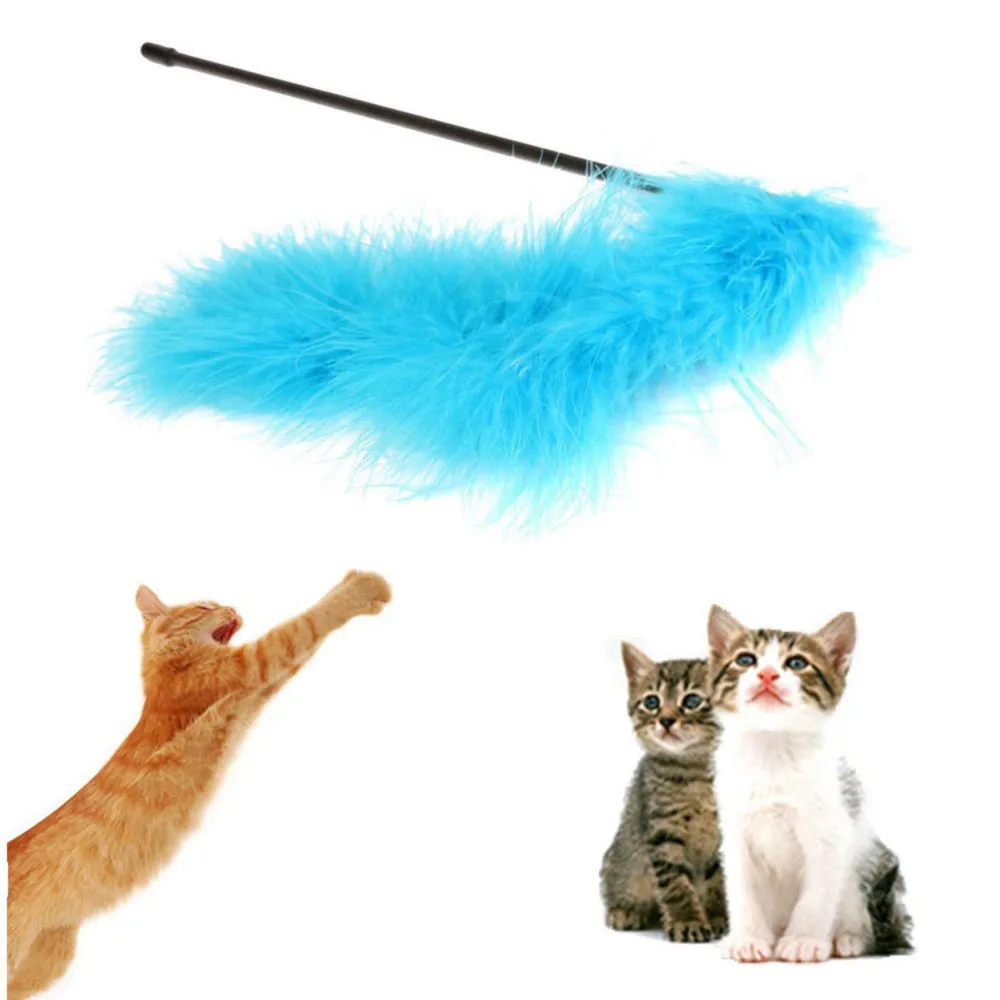 Turkiet Feather Wand Stick For Cat Catcher Teaser Toy For Pet Kitten Jumping Train Aid Fun Slumpmässig Color243T