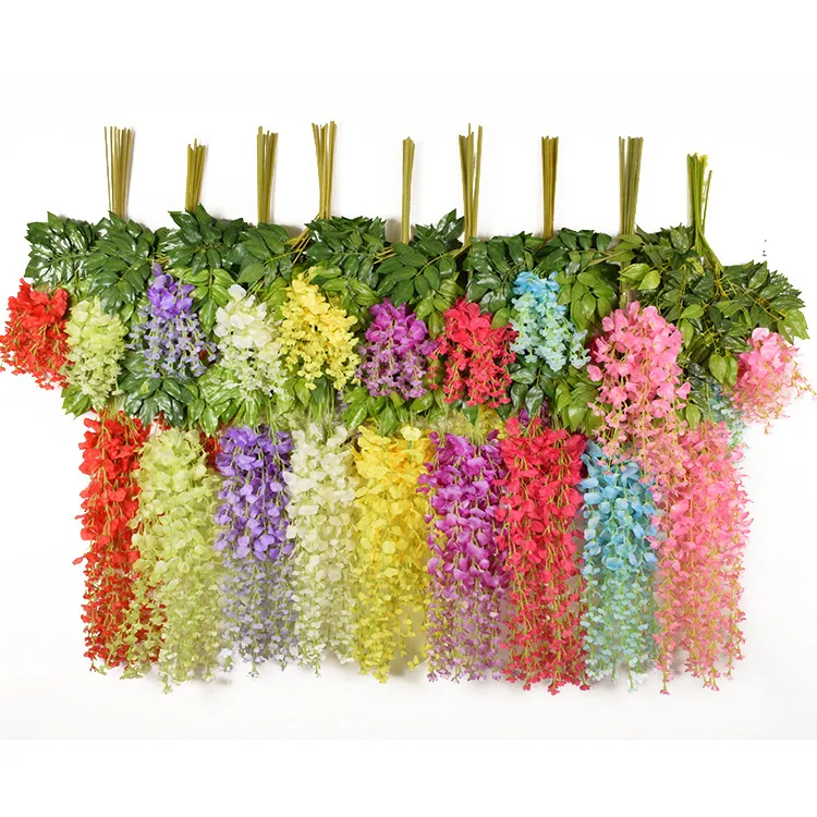 Flores de hiedra artificial Flor de seda Wisteria Vine flor Rota para centros de mesa de boda Decoraciones Ramo Guirnalda Adorno para el hogar IF01