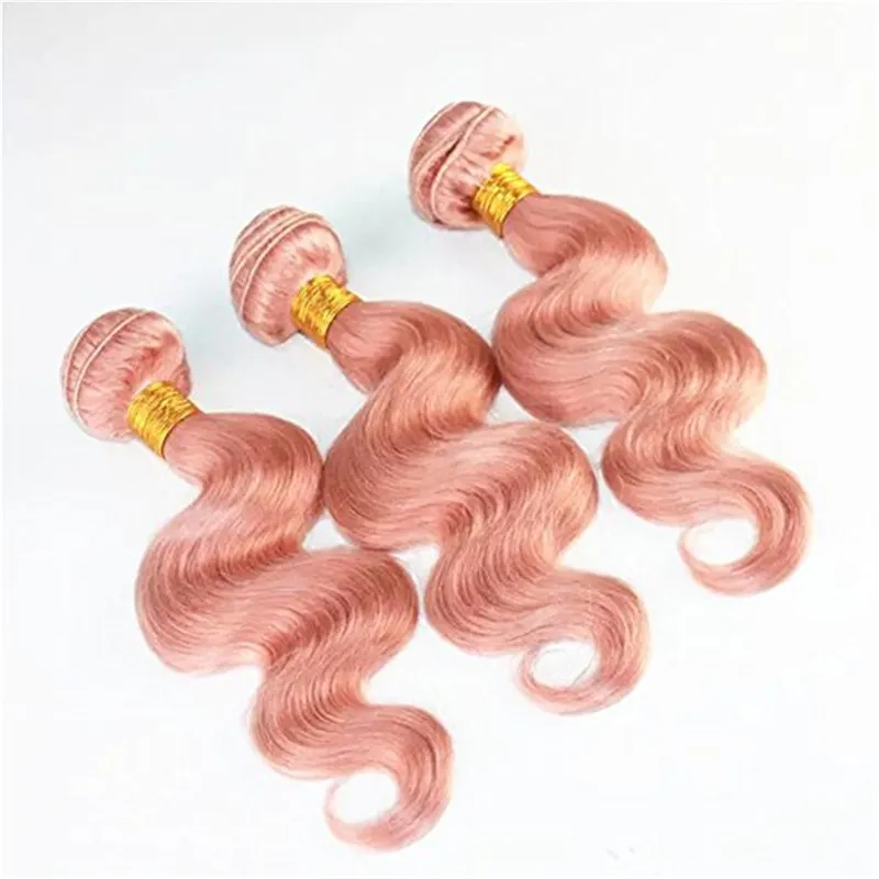 Горячие Продаем Pink Human Bundle волос предложения 3шт с фронтальным Body Wave Pure Pink Virgin переплетений волосы с полной Lace Фронтальная Закрытие 13x4