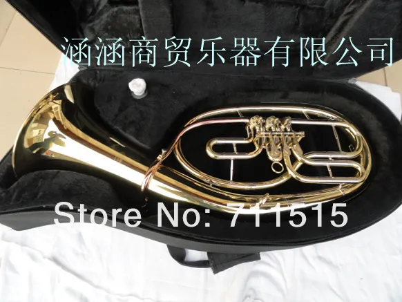 Golden Lacquer 3 Key Flat Bb Bass Tube French Horn Brand Musical Instrument With Mouthpiece And Nylon Case 