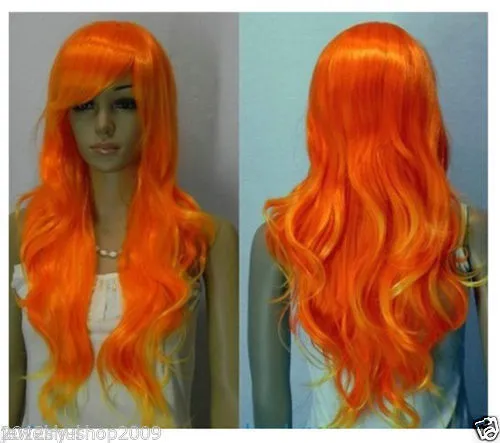 Nieuwe lange Hot koop golvend oranje geel cosplay haar Pruiken voor Vrouwen Pruik