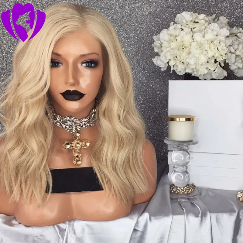 Kylie jenner style synthétique dentelle avant perruque pour femmes naturel ondulé court bob perruques résistant à la chaleur fibre cheveux blonde dentelle avant perruque