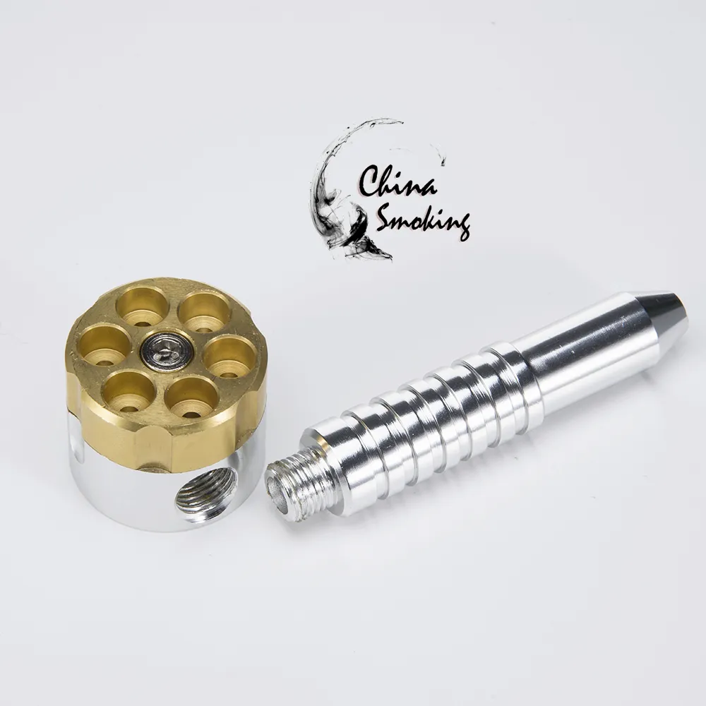 Six Shooter Brass Smoking Pipe 4.6 Inch Aluminum Brass Pipes Heavy Metal Pipe in Golden&Sliver Color